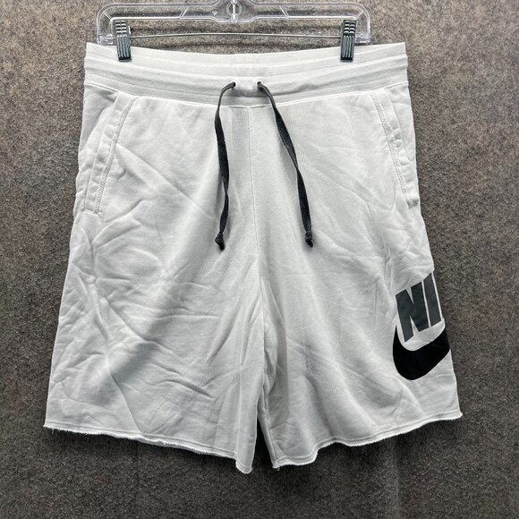 Nike Shorts Mens Medium Gray Fleece Drawstring Logo Athletic Cotton Blend Swoosh - Picture 1 of 11
